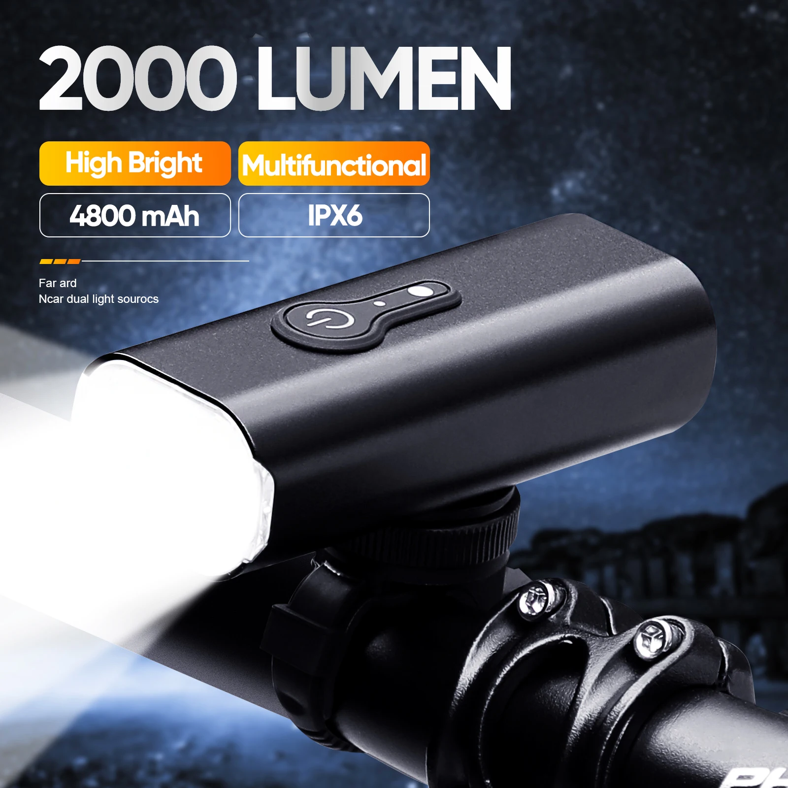 Bicycle Lighting High Bright LED Bike Light 2000LM Front Light Flashlight for Bicycle IPX6 Rechargeable Bicycle Headlight Lamps