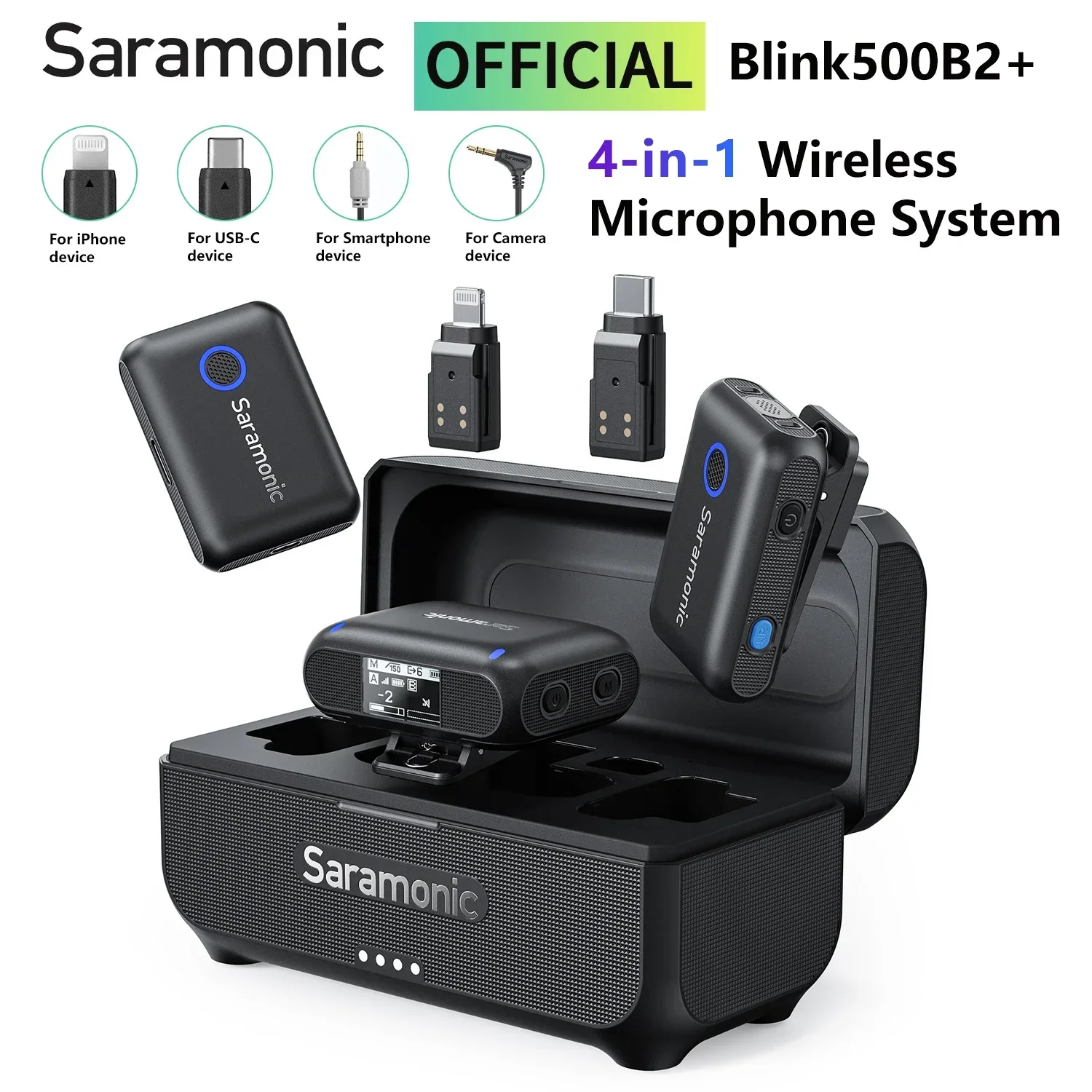Saramonic Blink500B2+ Wireless Lavalier Microphone for iPhone Camera 150m Range Noise Cancellation 20H Battery for Vlog Youtube wireless lavalier microphone
