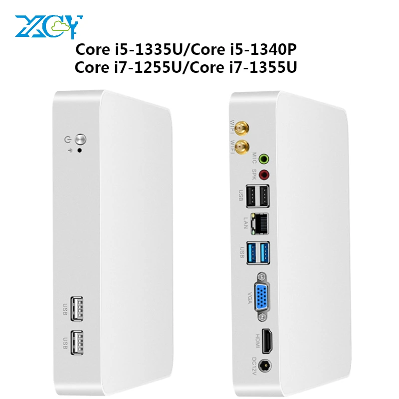 

XCY MINI PC Fan 12th i5 1335U 1340P i7 1255U 1355U 64G DDR4 M.2 2240 2280 NVME 1*RJ45 BT Windows 10/11 LINUX laptop Gaming Compu