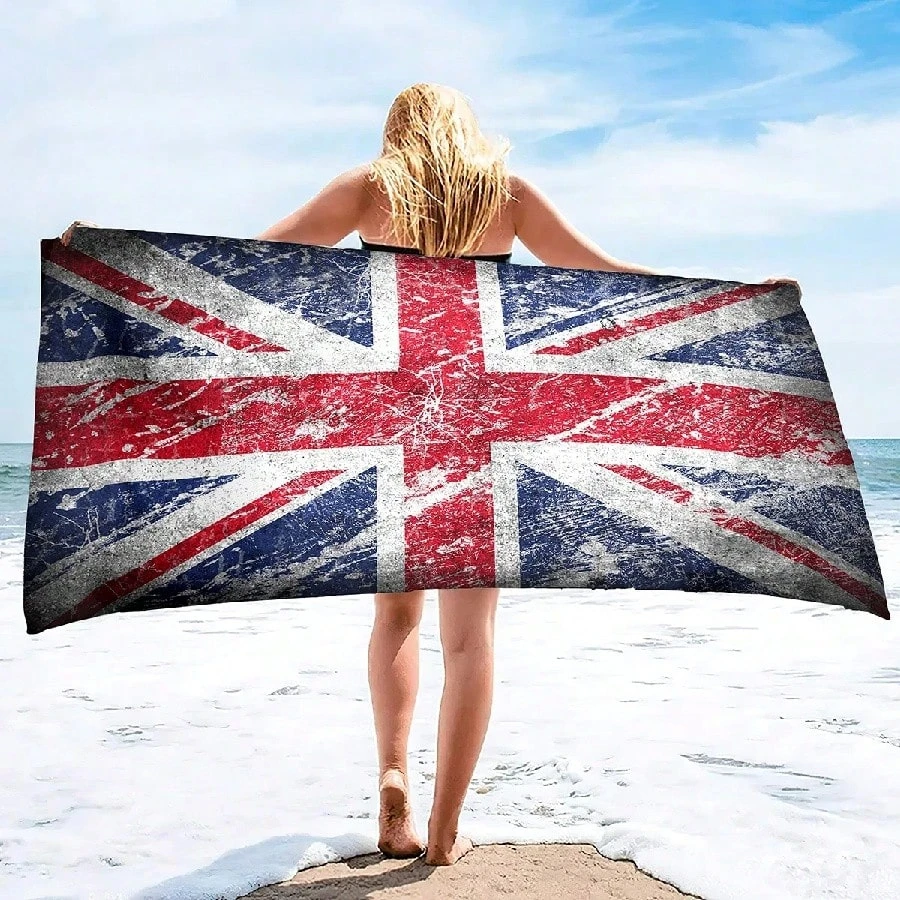 1pc 유니온 잭 대형 목욕 타월, 가정 및 해변용 속건성 흡수성 모래 방지 타월..