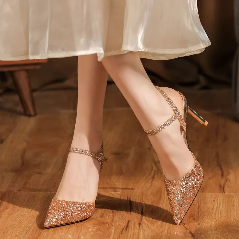 2024 Neues Pailletten-Stirnband, hinten leere High Heels, Sandalen, zwei Tragen, High Heels, High Heels, Eleganz, Pendeln, professionelles Bankett_voghion.com