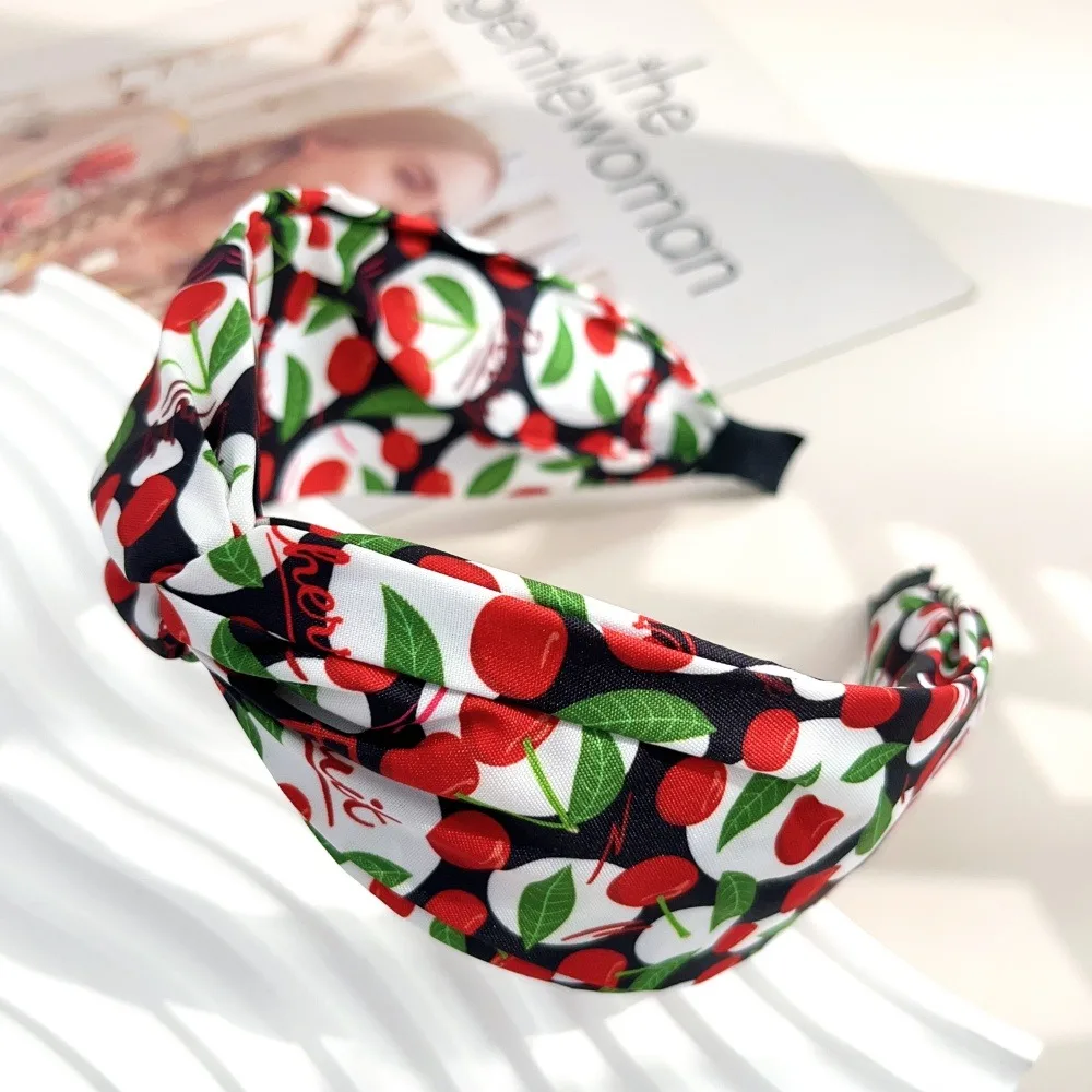 Koreanischen Stil Süße Frucht Erdbeere Kirsche Drucken Haarbänder für Frauen Mädchen Ohr Kreuz Breite Weiche Lünette Haar Hoop Sommer Zubehör – Detail 8