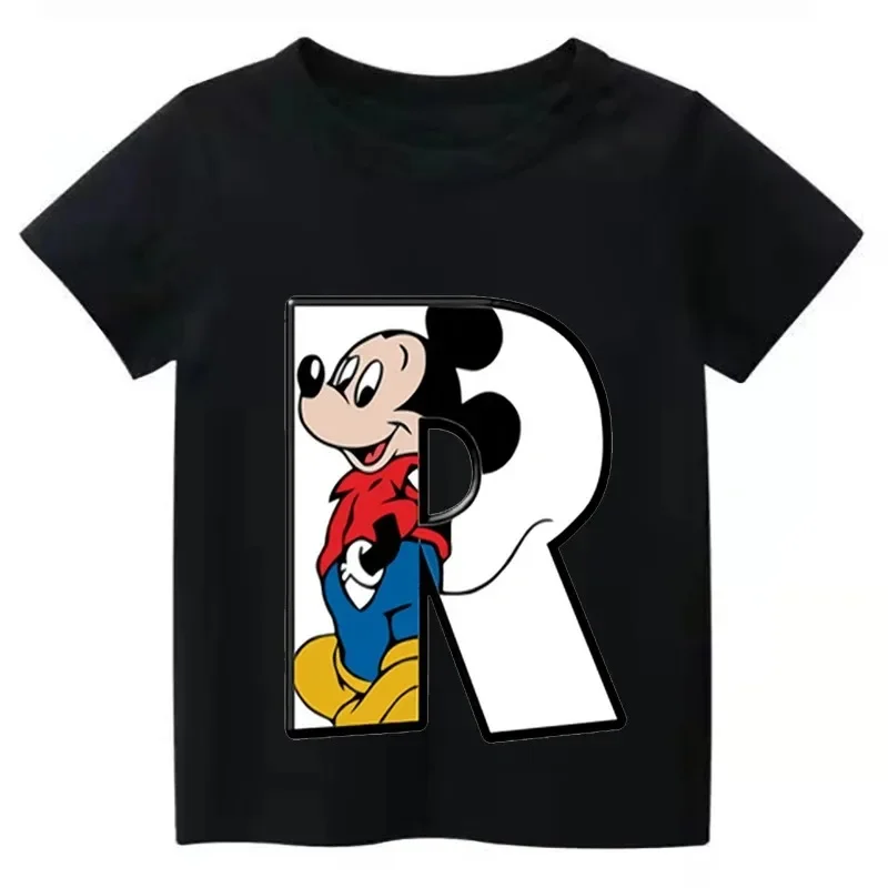 thumbnail image 1 of Camiseta de algodón con combinación de letras y nombre personalizado de Disney para niños, camiseta de manga corta con fuente ABCDE de Mickey Mouse, 1 of 5