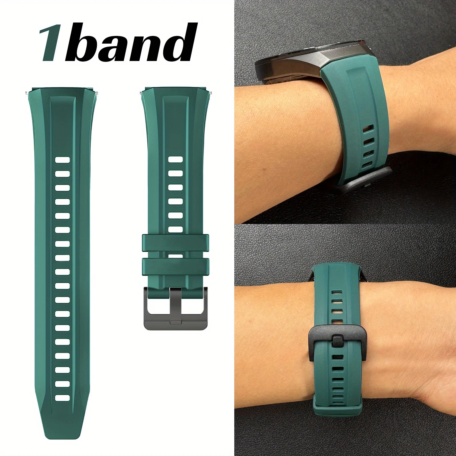 Breathable Multi-Color Silicone Watch Strap, 22mm, Sporty Business Style