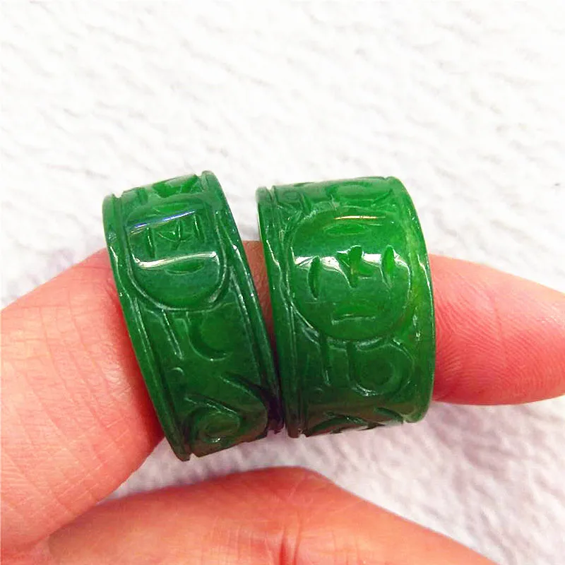 Natural Green Jade For Men Women Brand Hand-polished Hand-carved Pattern Emerald Rings Party Jewelry Accessories 1 Piece
