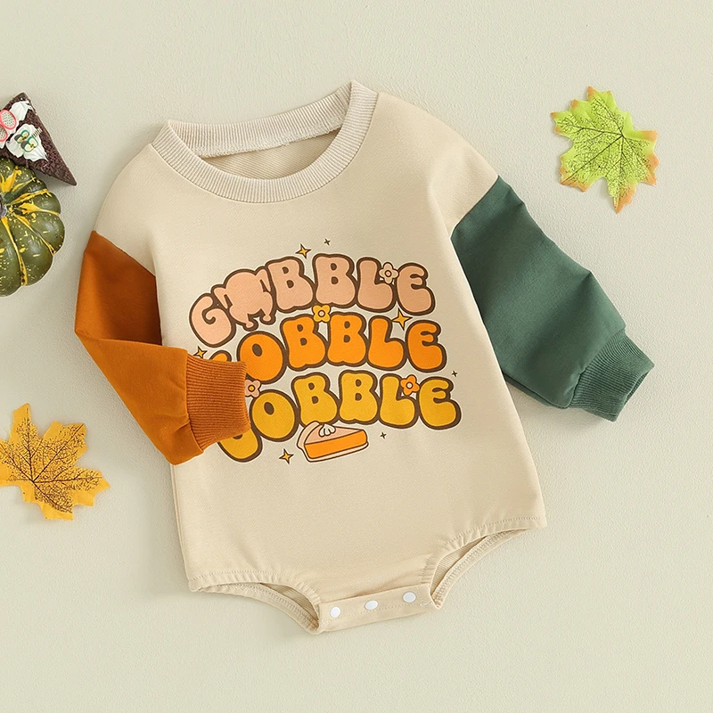 Newborn Baby Girl Boy Thanksgiving Outfit Turkey Print Long Sleeve Sweatshirt Romper Bodysuit Oversized Clothes