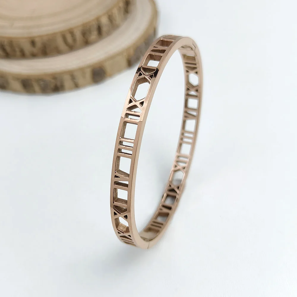 Classic Roman Numeral Stainless Steel Gold Plated Bracelet, High Quality Waterproof Women's Bracelet, Wedding Party Jewelry 3