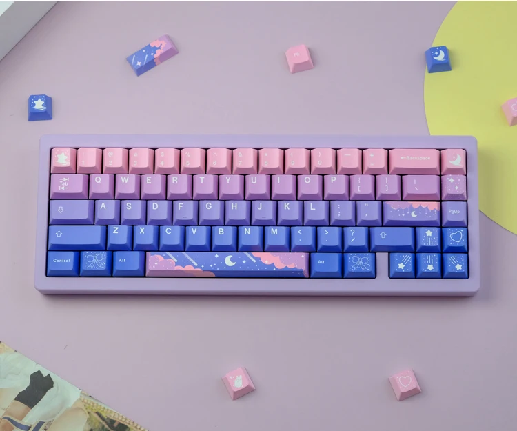 Star Moon Gradient Keycaps Perfil Cereja Pbt Sublimação Dye Teclado Mecânico Interruptor mx Gk61 Gk61 Gk61 Gk61 Gk75 136 Chaves - Imagem 2