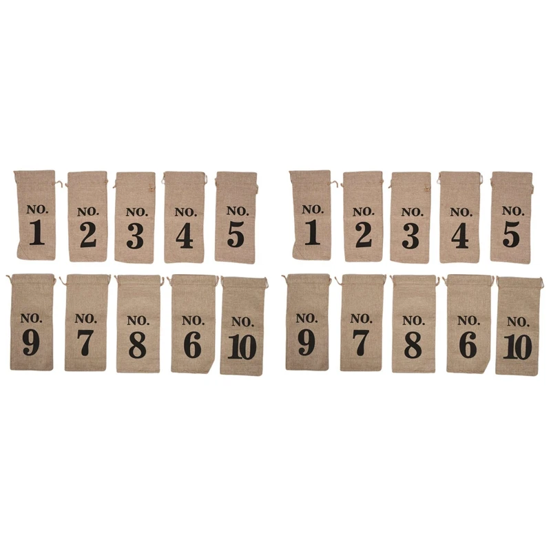

20 шт. джутовые мешки для вина, 14X6 1/4 дюймов, пронумерованные подарочные пакеты Hessian для винных бутылок со шнурком для дегустации невидимых вин