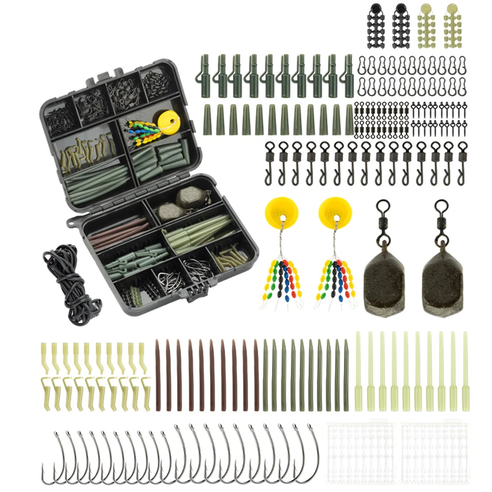 217Pcs Carp Fishing Accessories Set Clip Quick Change Snap Swivel Tail Sleeves Carp Fishing Kit for Carp Rig
