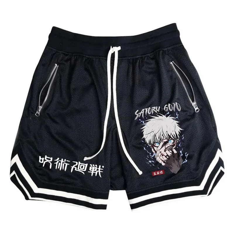 Sports Shorts Men Striped Basketball Running Gym Anime Jujutsu Kaisen Mesh