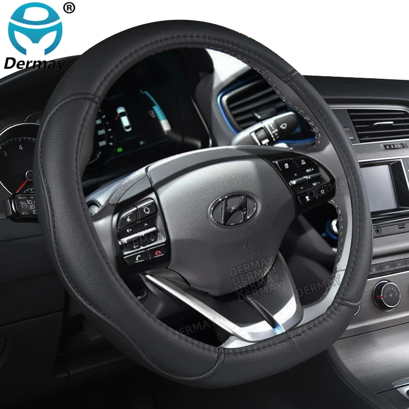 Steering Wheel Cover D Shape PU Leather Car Protector for Hyundai ioniq