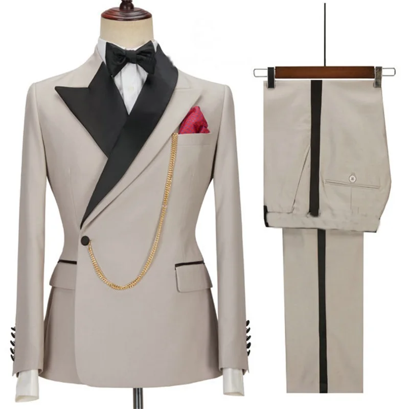 Fashion Men's Suit Two-piece Wedding Dress Groom And Best Man Blazer Korean Style Business Banquet Slim Fit Jacket Pant Chic Set