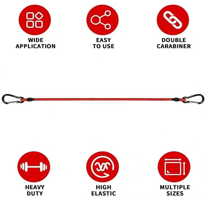 30-150CM Red Elastic Rope Hook Outdoor Small Tool Lightweight Tent Rope Buckle Packaging Roof Luggage Strap