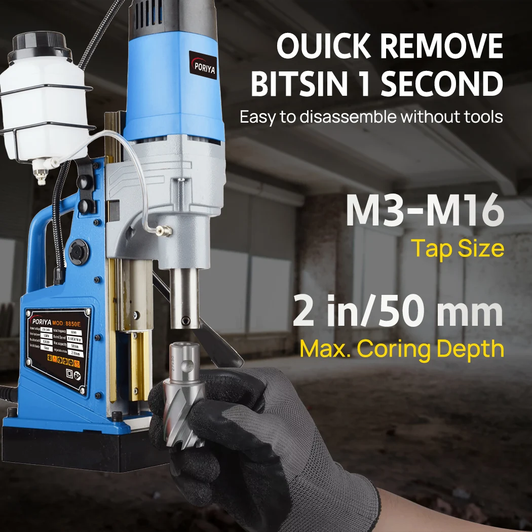 PORIYA Magnetic Drill 1550W 2922lbf/13000N Portable Mag Drill Press 500RPM 6 Bits Blue - 4
