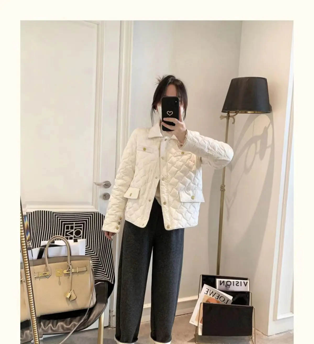 Down Cotton Jacket Women's 2025 Autumn Winter New Light And Thin European High-End sense Niche Rhombus Down Cotton Jacket Parka