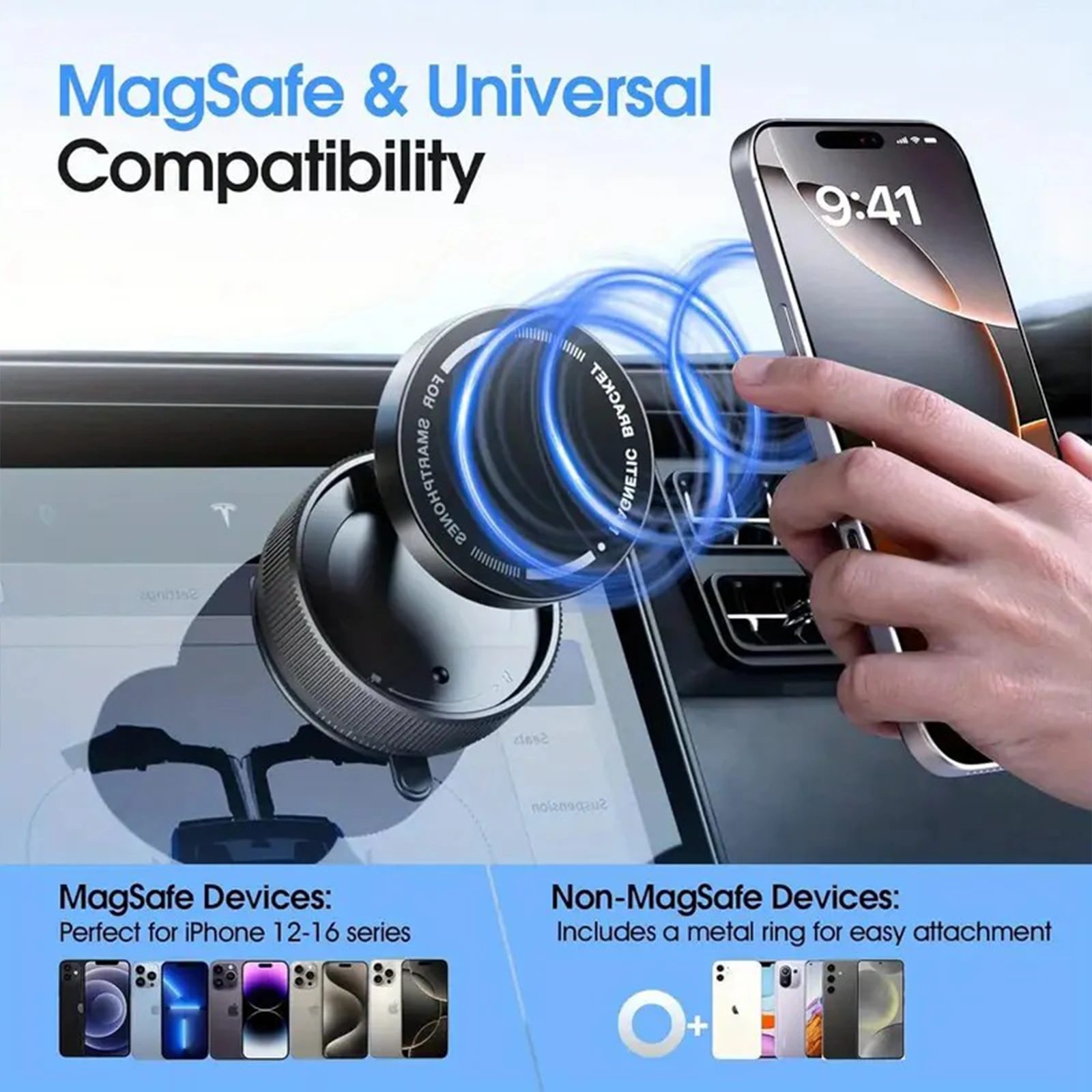 Support Téléphone Voiture Magnétique 360° - Aimants N52, Fixation Ventouse Puissante | Pour Tous Smartphones - 7