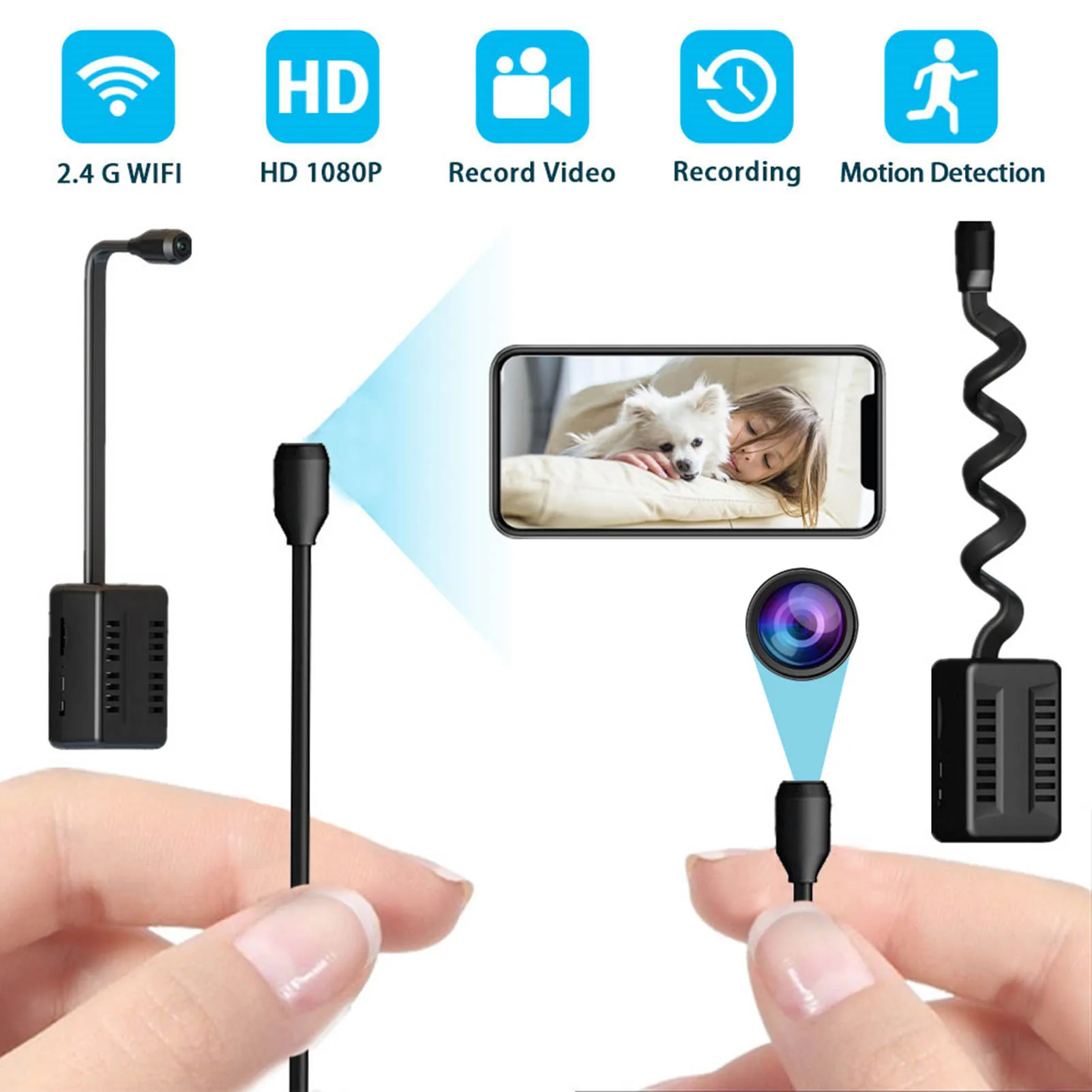 Security Cameras HD 1080P X7 Mini WIFI Camera Surveillance Camera with Small Adjustable Snake Lens for Photo Video Security Cameras Small Cameras