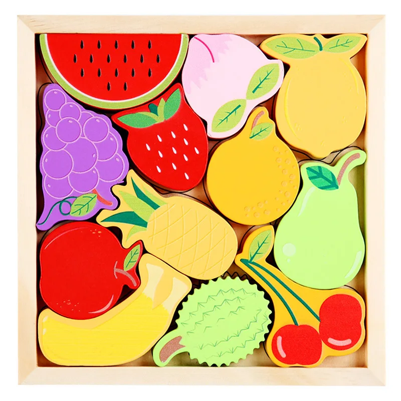 Children Montessori Wooden Toys Block Cartoon Animal Three-dimensional Jigsaw Puzzle Early Education Grab Board  3d Puzzle Toys 4