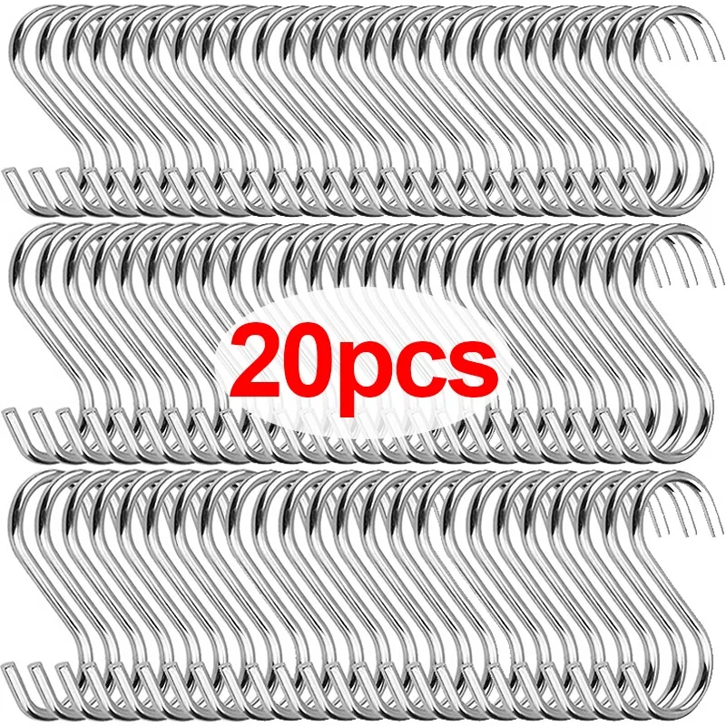 Crochet Inox YourGift Lot De 20 Crochets Plats En Forme De S En Acier Inoxydable De 7 6 Cm Pour Cuisine Salle De Bain 1023759