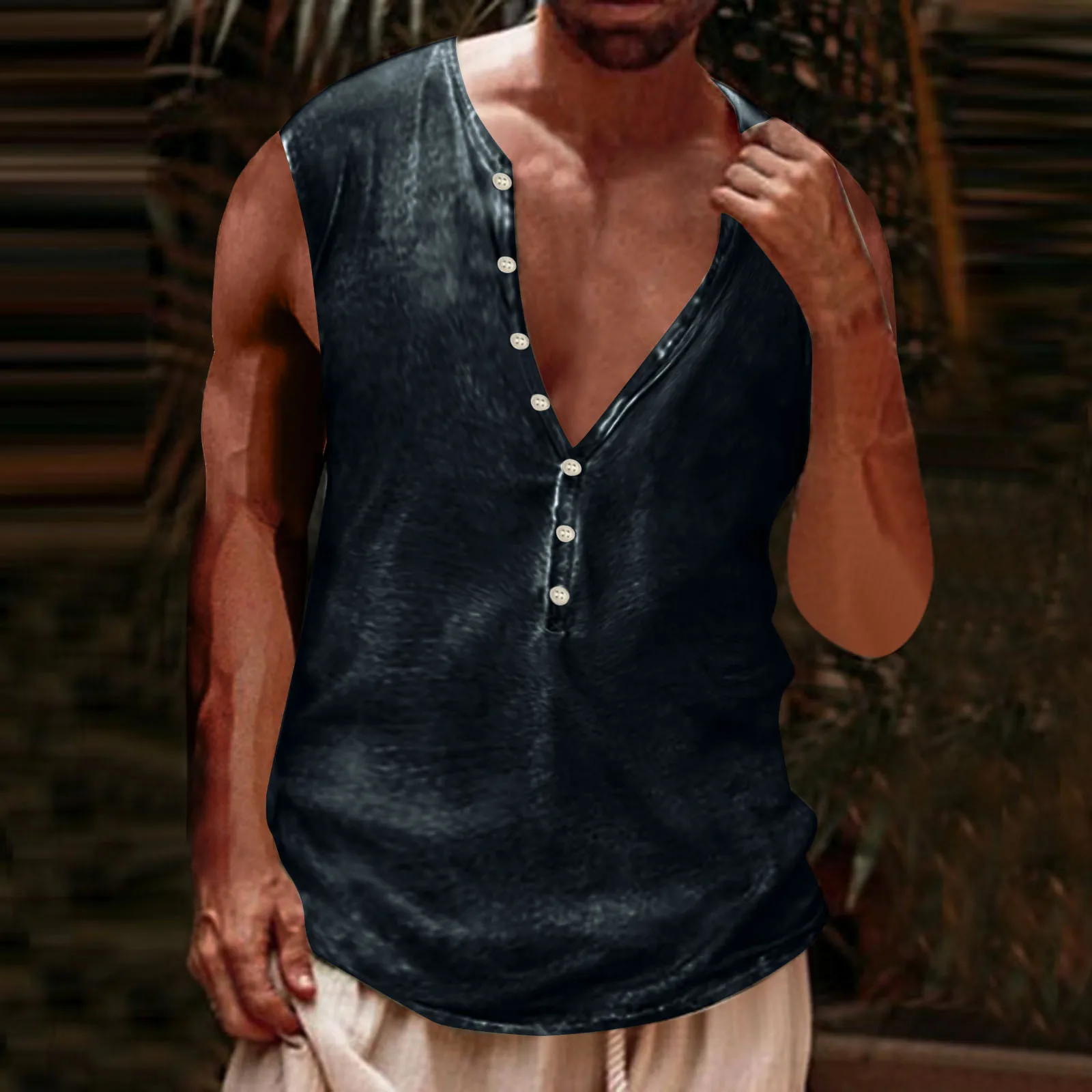 

Vintage Print Wash Vest Men Sleeveless Shirts Summer Button Sleeveless T Shirts Vest Shirts Tank Summer Fitness Shirts Tops Tees