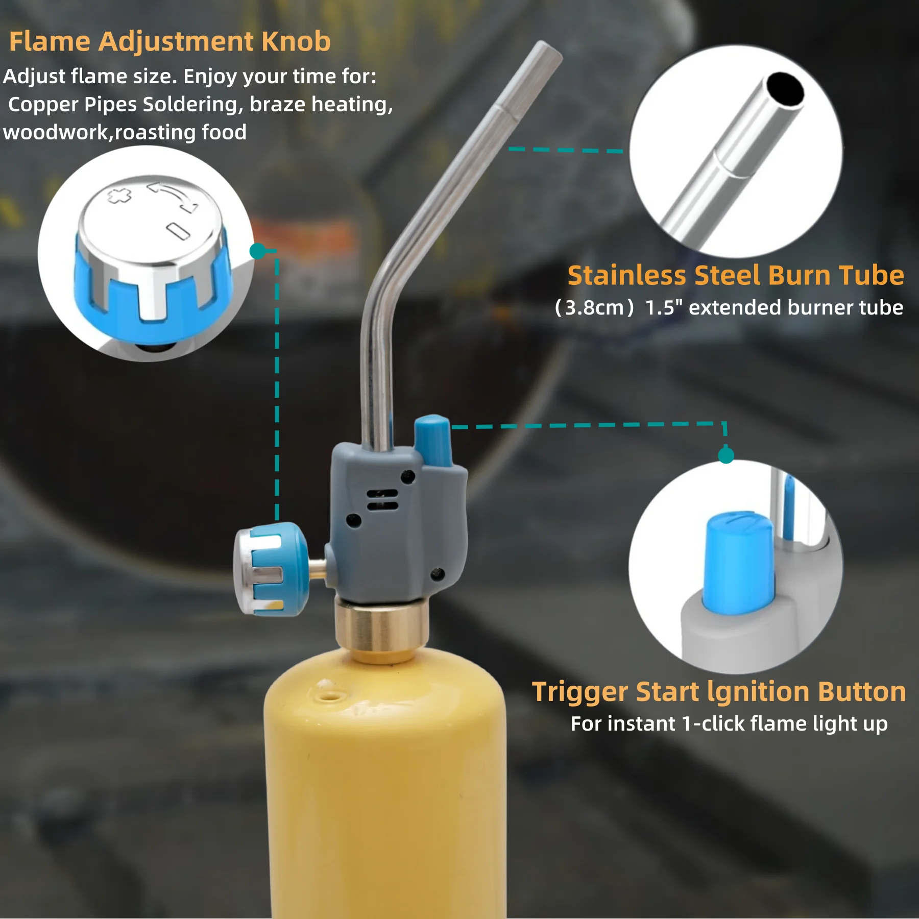 Propane Torch Head Fuel by MAPP MAP PRO Mini Torch Rechargeable Gas Torch Trigger Start Mapp Gas Burner Kit with Igniter(CSA) gas torch,gas burner