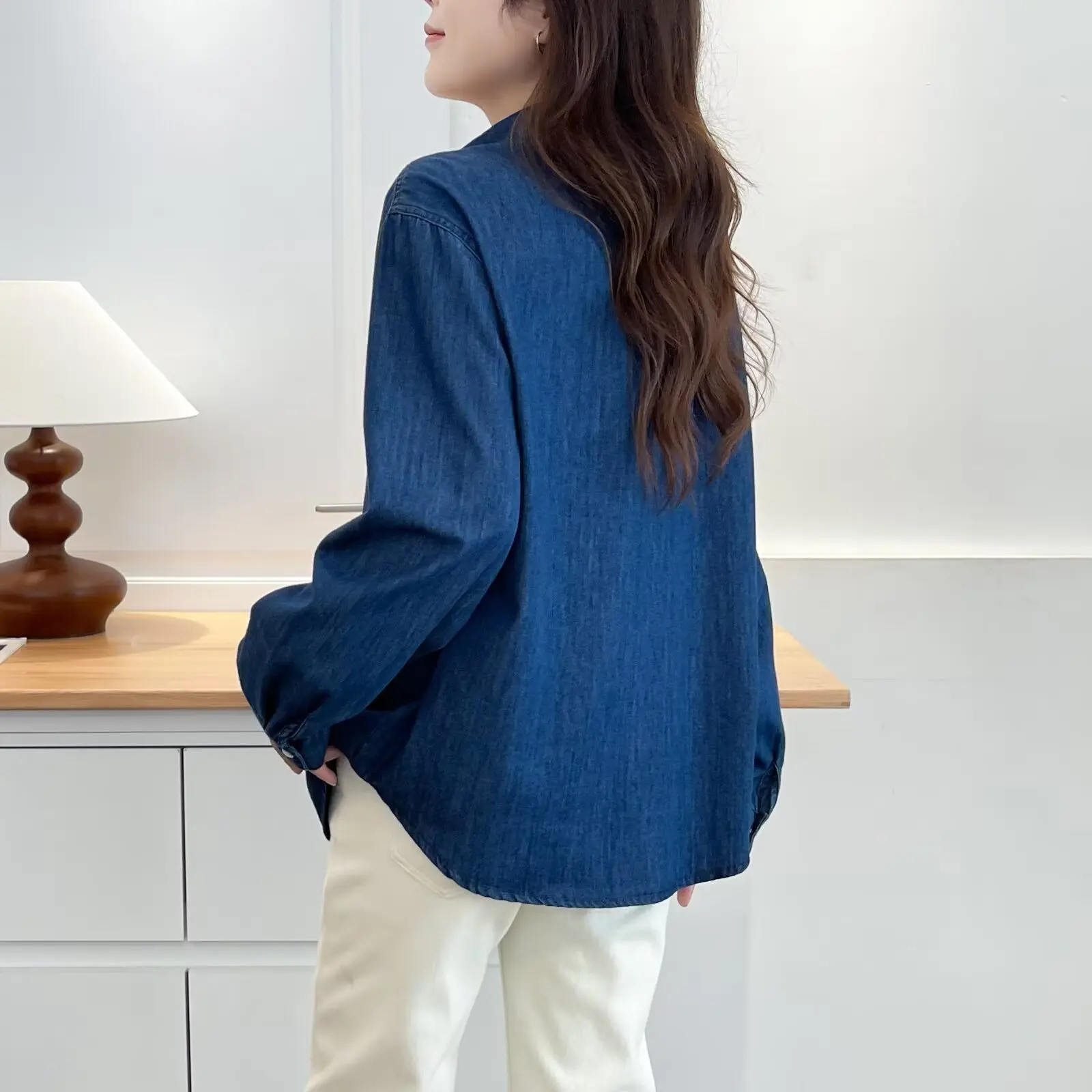 Fashion Plus Size Women's Blouses New Autumn Style Classic And Versatile Long Sleeve Pure Cotton Washed Denim Shirt 017