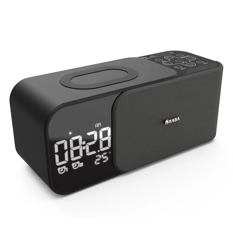 Radio-reveil Numerique avec Haut-Parleur Bluetooth et Chargeur Sans Fil