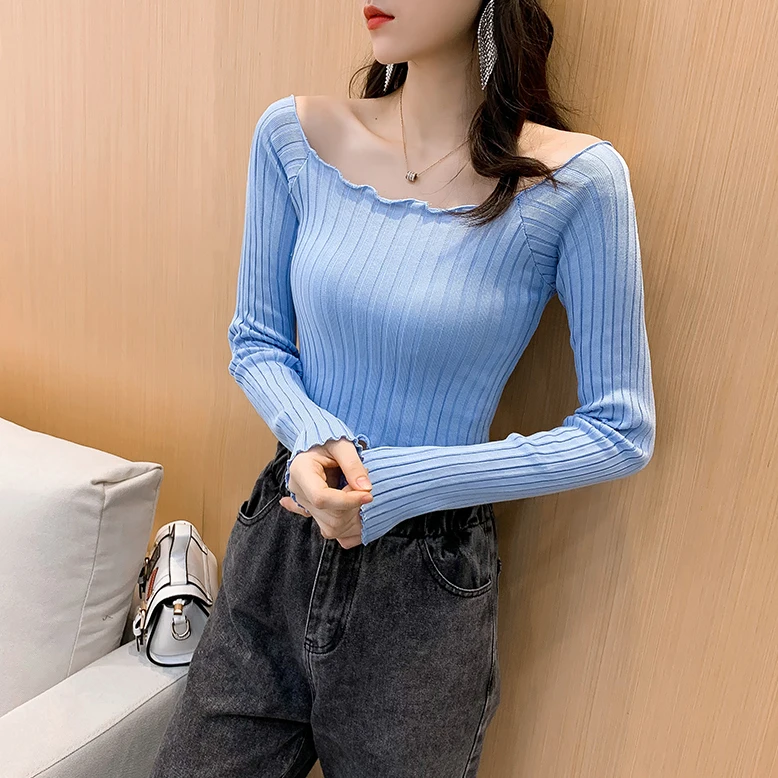 cropped sweater Autumn Long Sleeve Sweater Women crop top spring Pullovers Solid Knitted Sweater fashion sexy slim Wave Cut Basic Bottoming Tops turtleneck sweater Sweaters