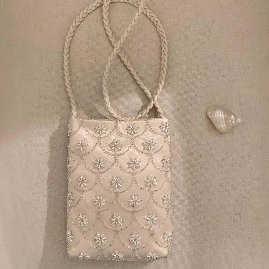 Elegant Embroidered Bead Clutch Bag for Women Casual Style PU Material Shoulder Crossbody Bag for Evening Gown Sweet Lady - 4