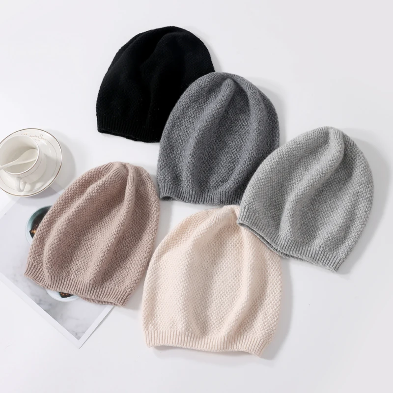 100% Wool Women's Winter Hat Knitted Warm Soft Luxury Cashmere Ski Beanies Bonnet Y2K Korea Fashion All Match Skullies Cap 3