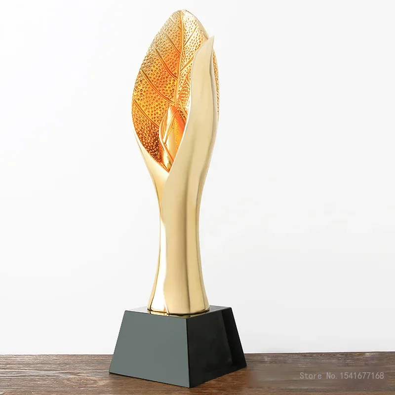 Customized Leaf Resin Trophy, Gold Cup, Champion Sports, Educational Props, Excellent Souvenir Reward, Home Decoration, 1Pc