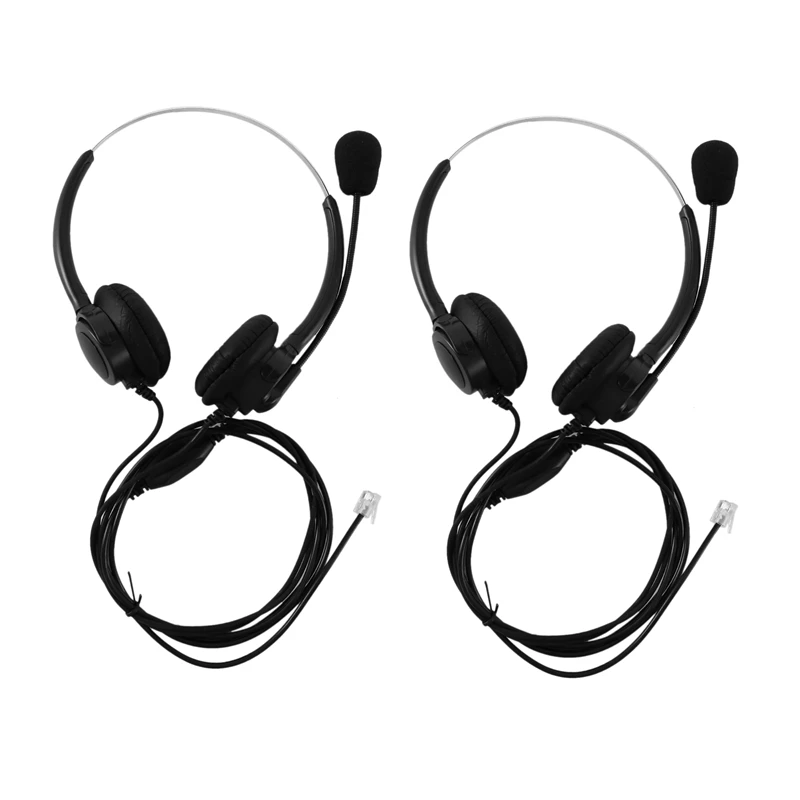 

2X VH500D RJ9 Bilateral Headphone Hands-Free Call Center Noise Cancelling Corded With Adjustable Mic For Telephone Set