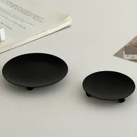 Multi Size Black Round Plate Candle Holder Artware Golden Iron Candlestick Wedding Birthday Christmas Party Aromatherapy Decor 4