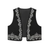 Women's Autumn New Black Fashionable Cotton Vest V-Neck Cardigan Embroidered Design Commuting Casual Versatile Vest Top