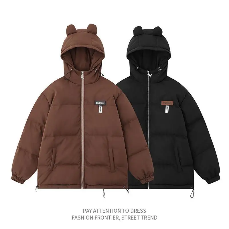 

Winter With Ears Cotton Jacket Hooded Padded Jacket Harajuku Streetwear Oversized Unisex Thicken Warm Bread Parkas Jackets
