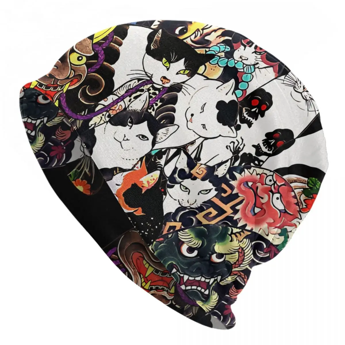 

Bonnet Hats Japanese Art Tattoo Men Women's Thin Skullies Beanies Hat Antique Japanese Woodblock Prints Cats With Tattoos Cap