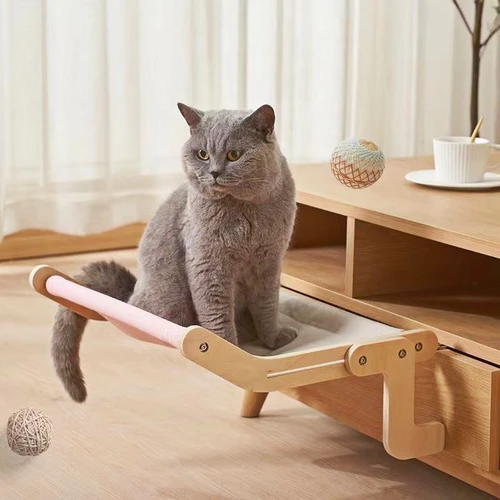 걸이식 애완 동물 고양이 침대 창문 해먹 소파 집 가구, 새끼 고양이 실내, 빨 수 있는 탈착식 시트, 나무 수면 침대 퍼치 선반 5