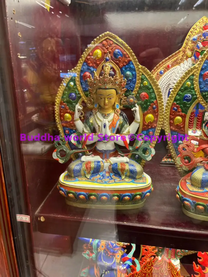 

36 см большая цветная статуя Будды шашай Гуань Инь, Высококачественная оптовая продажа, буддизм, защита для домашнего алтаря, бесплатная доставка