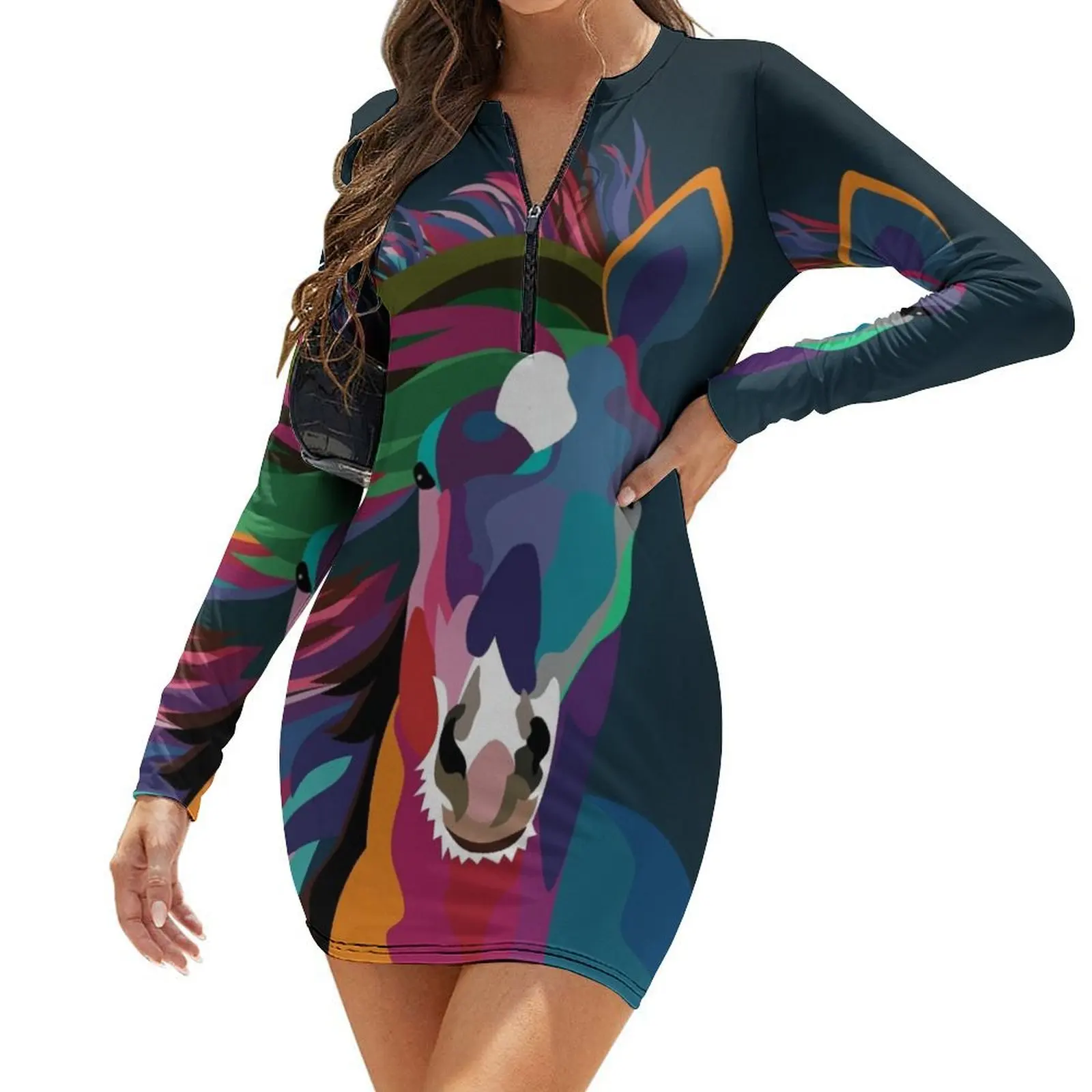 

horse running Long-Sleeve Bodycon Dress Prom gown dresses for womens 2024
