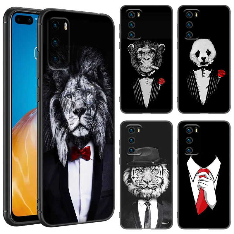 Man Suit Shirt Tie Phone Case For Huawei P8 P9 P10 P20 P30 P40 Lite E P50 P Smart Pro Z S 2018 2019 2020 2021 Soft Black Cover