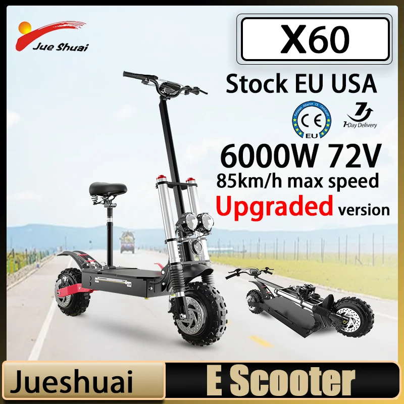 Latest 85km/h E Scooter for Adults 72v 6000w Dual Motors Foldable Electric Scooter 26Ah Battery Hydraulic Brakes Escooter