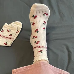 Summer Cherry Print Socks Female Thin Mesh Socks Students Girls Cute Kawaii Harajuku Socks For Girls Gift Streetwear Ruffle Soks
