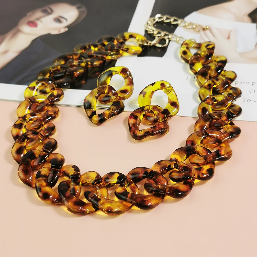 MANILAI Tortoiseshell Acrylic Chain Necklace Set With Earrings