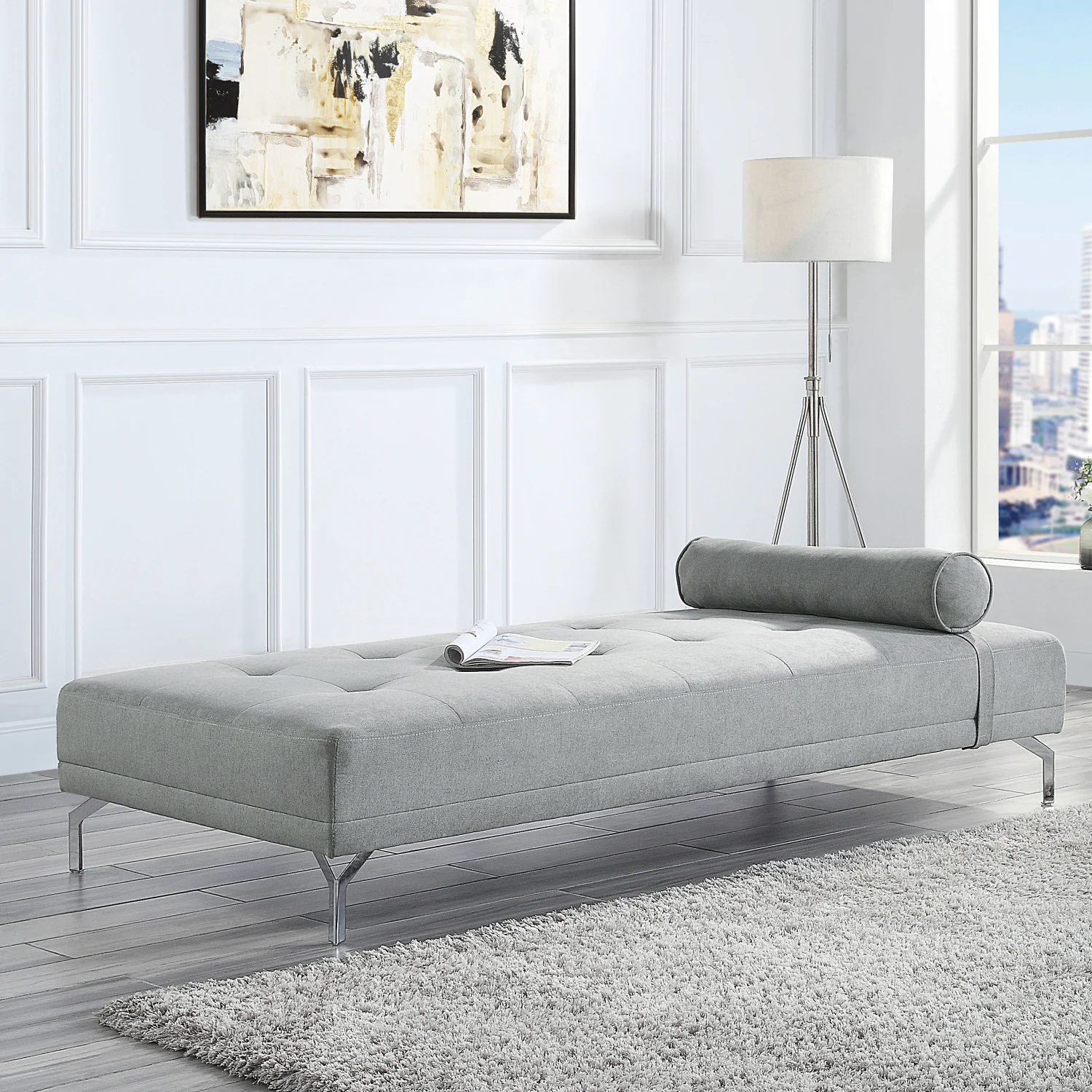 

Luxurious ACME Quenti Gray Melange Velvet Sofa Bed with Cozy Pillow LV00826