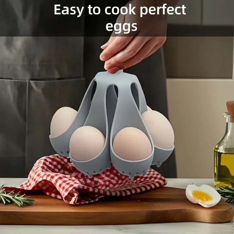 Hot Sale Silicone Egg Boiler Rack, Freestanding Hard Boiled Egg Cooker, Kitchen Gadget for Easy Cooking, Storage Holds 4/6 Eggs