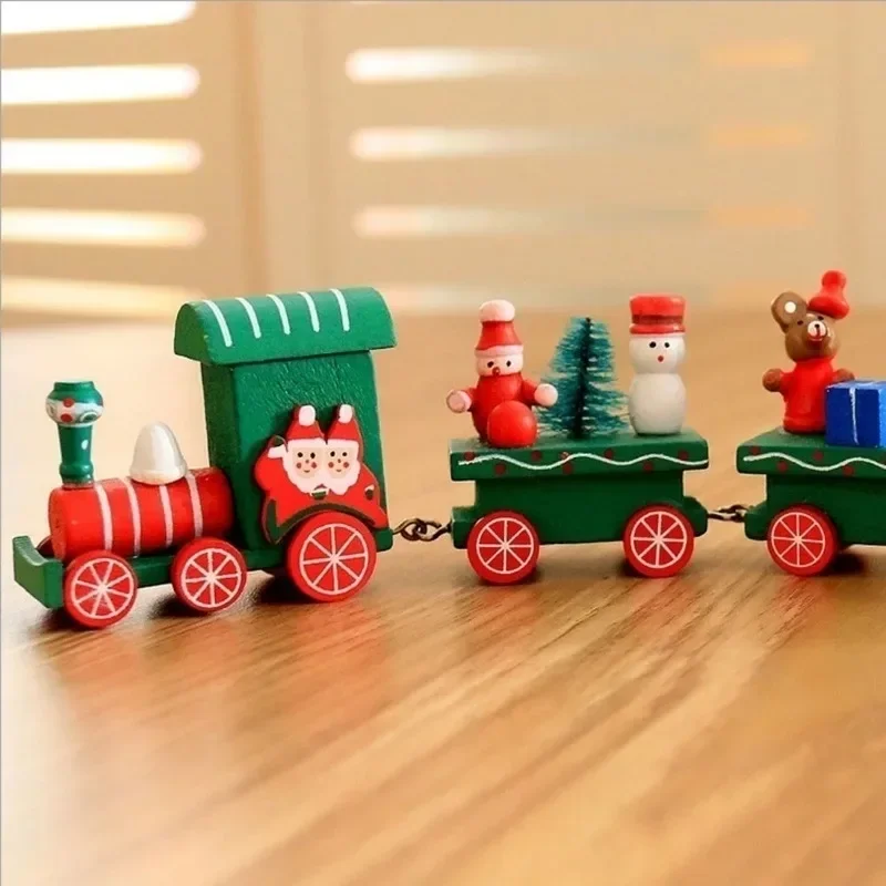 Mini Christmas Wooden Train Shop Window Christmas Train Decorations Children's Holiday Gifts Home Desktop Train Ornaments