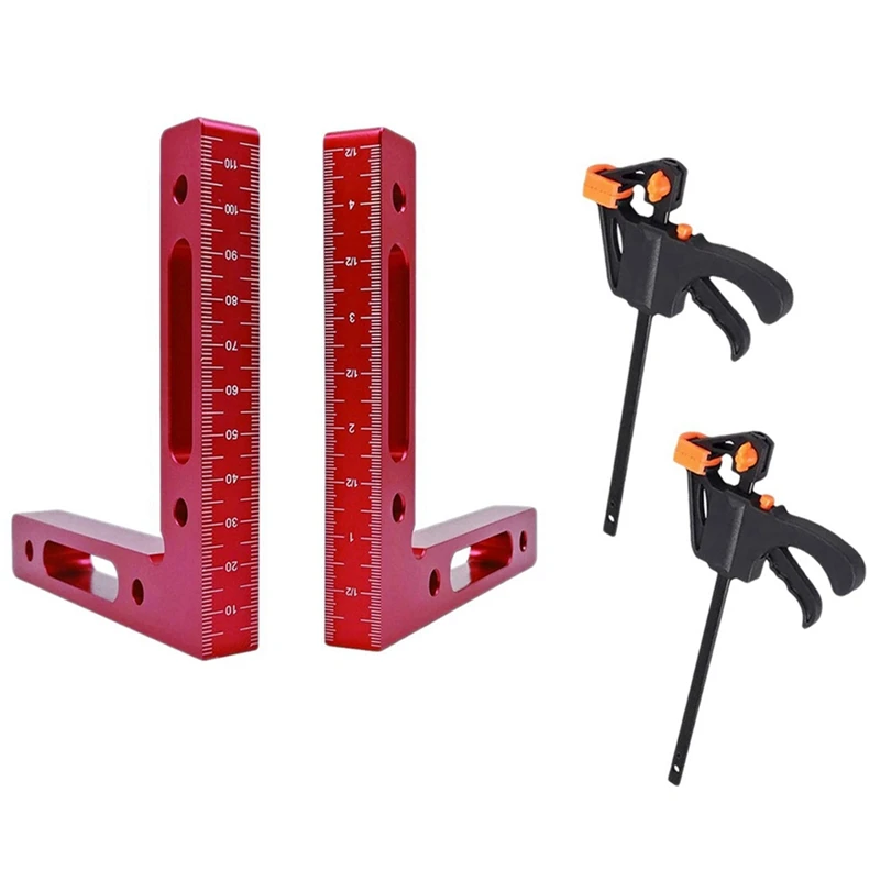 

4 Pcs 90 Degree Positioning Squares Right Angle Clamps Corner Clamping Square With 4 Pcs 4 Inch F-Shaped Bar Clamps - A