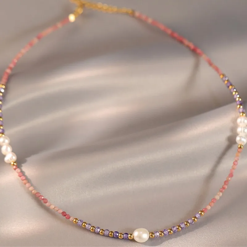 

Minar Charming Multicolor Natural Stone Freshwater Pearl Strand Beaded Necklaces for Women 14K Real Gold Plated Copper Chokers