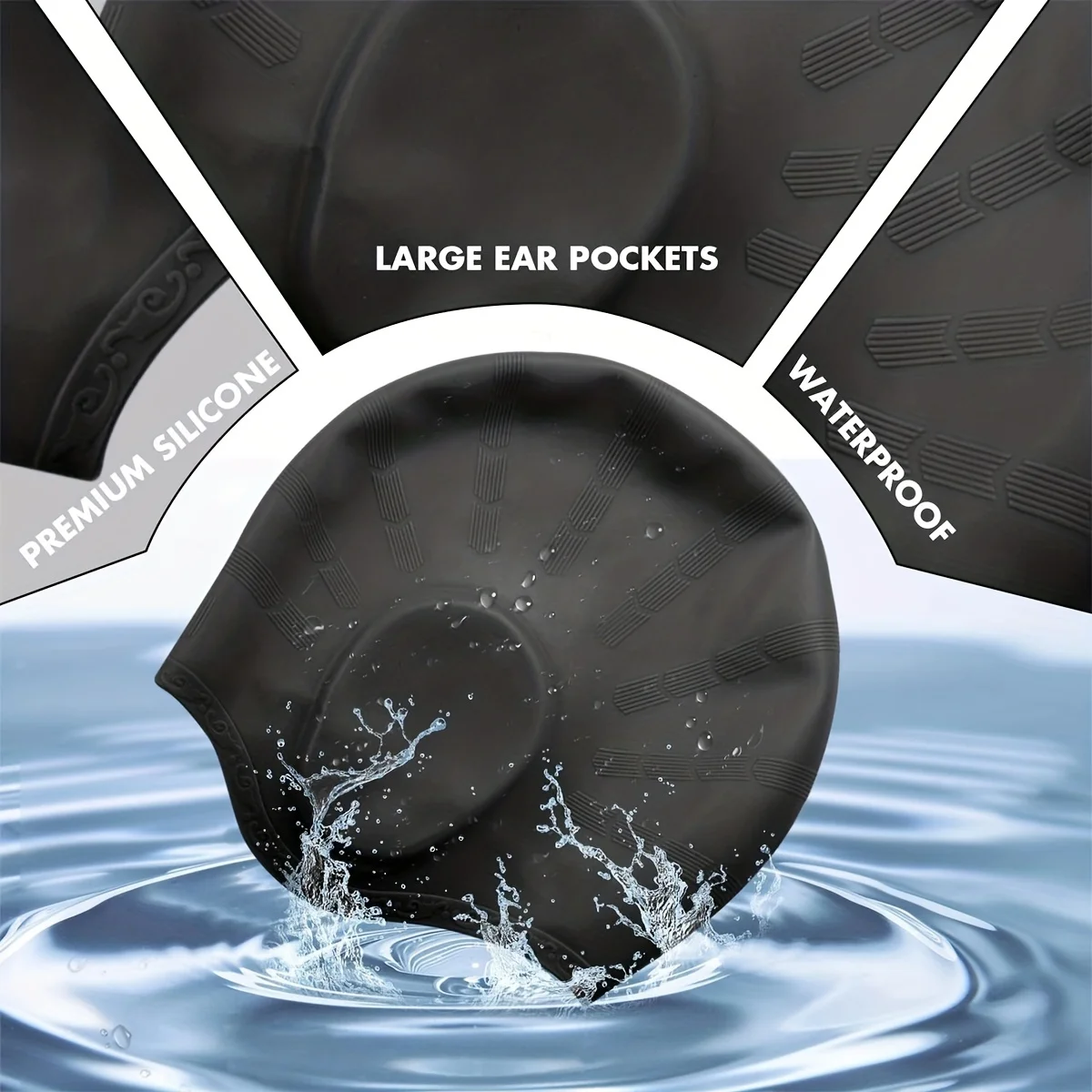 Extra-Strong Silicone Swimming with Ear Pockets-Comfort-Fit for Long Hair, Quick-Drying, Hair-Saving Design-Perfect for Adu